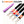 Close up of 4 dog leash clips in purple, red, blue & black. Purple dog leash handle with neoprene padding.